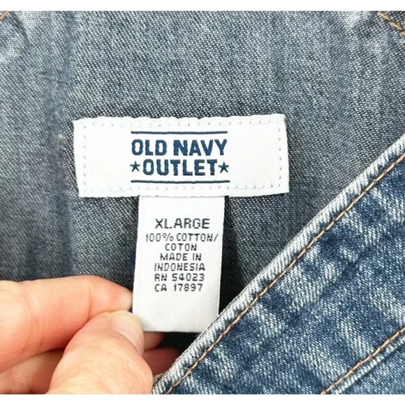 VTG 2003 Old Navy Cropped Bib Denim Overalls Women XL Y2K Grunge Loose Carpenter - Picture 5 of 12